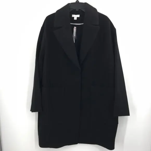 Topshop Longline Oversized Black Coat Pockets Snap Closure Womens Size 12 NEW - Picture 2 of 8